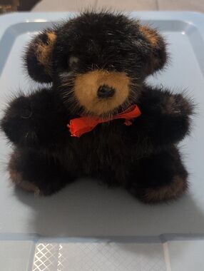 Black and Brown Authentic  Mink Bear with Red Bow